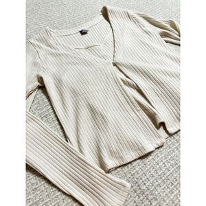 Old Navy Ribbed Knit 2 Piece Set M Cream Cardigan Tank Minimalist Soft Stretch